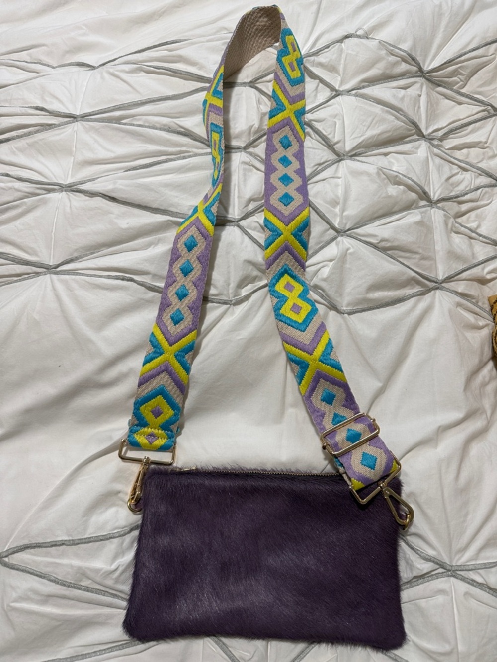 Parker and Hyde Purple Haircalf Crossbody with Colorful Adjustable Strap